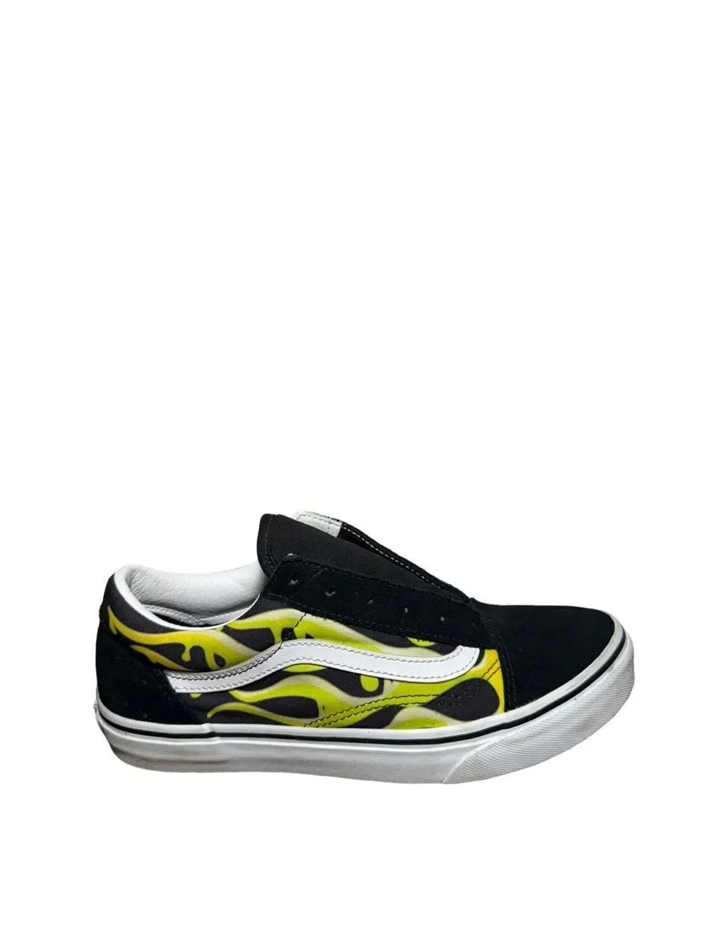 Vans Kids Black & Yellow Flame Old Skool Skate Shoe size 6.5